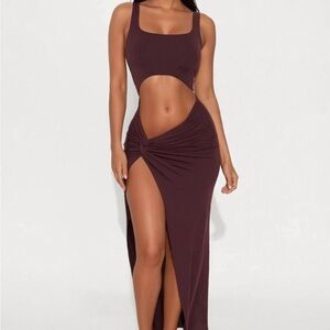 Fashion Nova Brown Cutout Maxi Dress with Side Slit